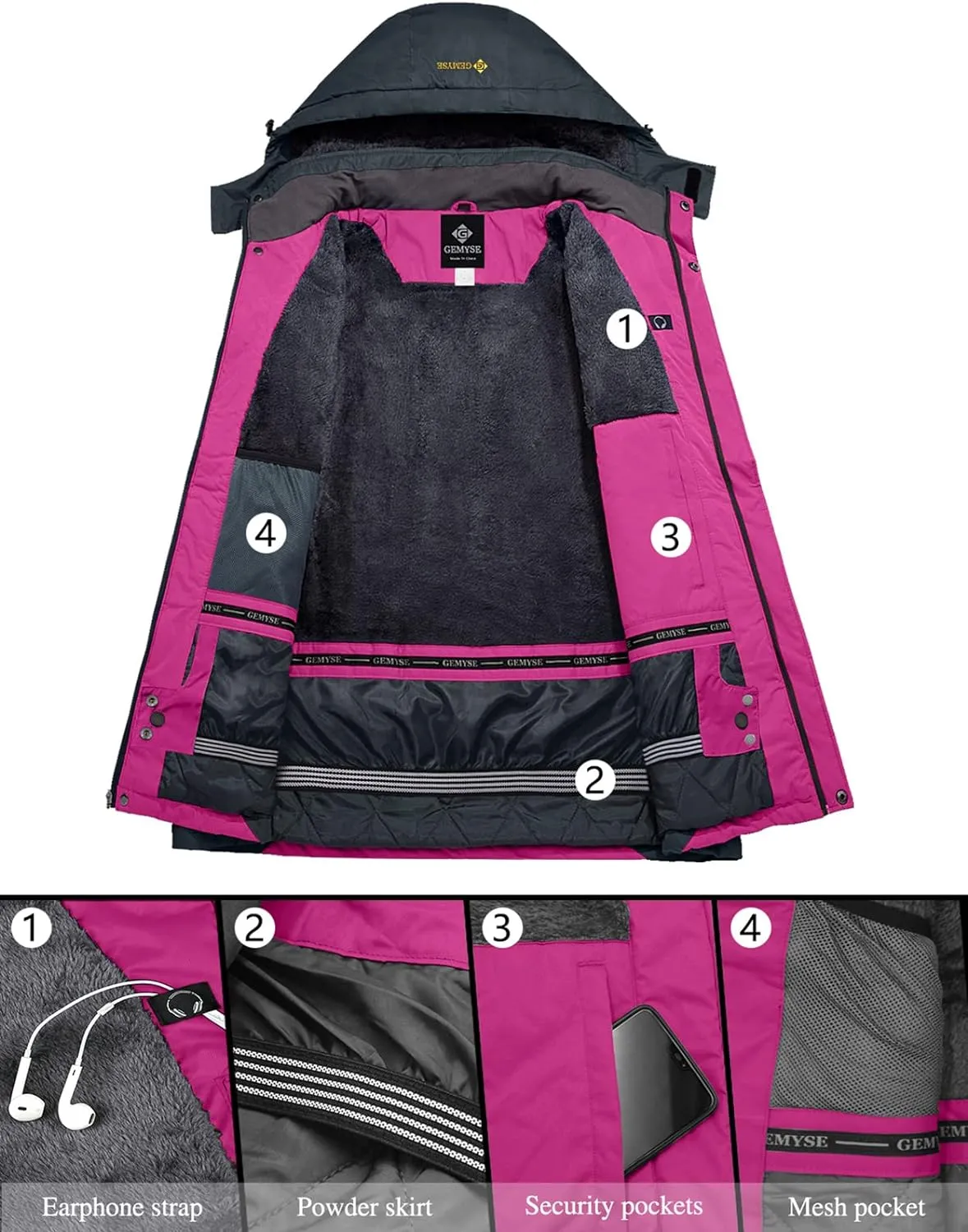 Veste de Ski Impermable Coupe-Vent Veste d'hiver Veste de Pluie encapuchonn Manteau de Pluie - Fitnessterapy