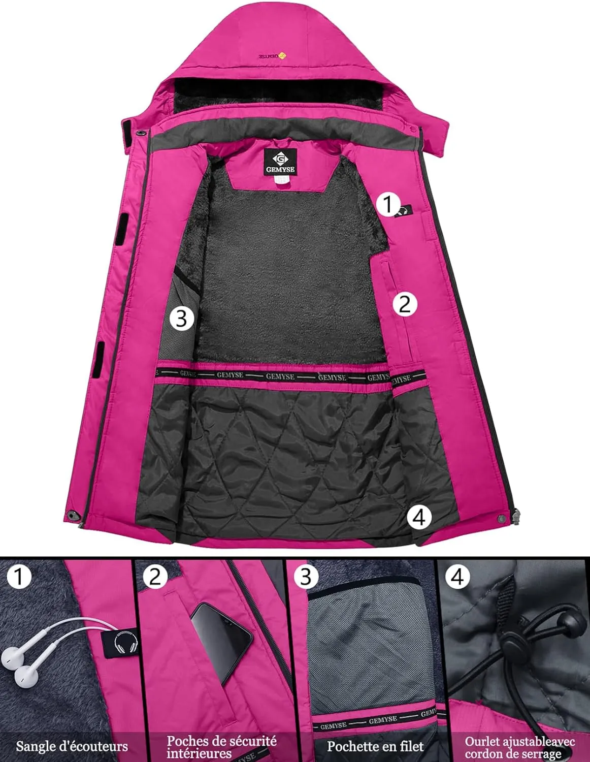 Veste de Ski Impermable Coupe-Vent Veste d'hiver Veste de Pluie encapuchonn Manteau de Pluie - Fitnessterapy