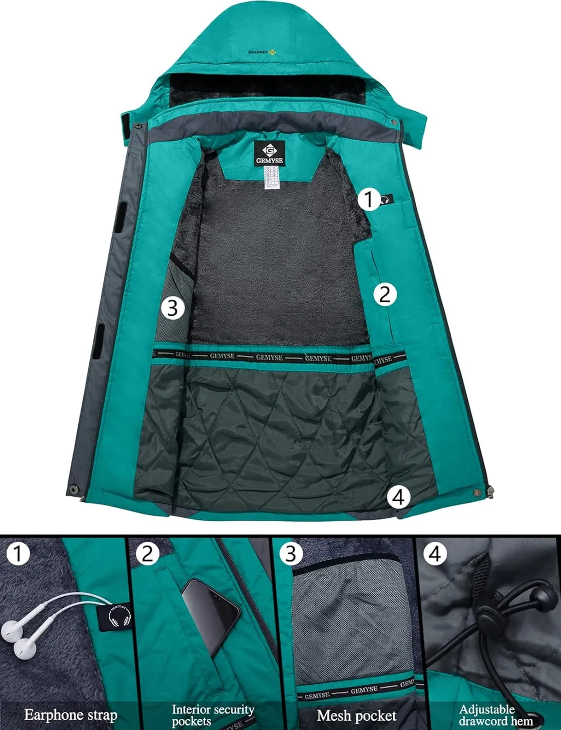 Veste de Ski Impermable Coupe-Vent Veste d'hiver Veste de Pluie encapuchonn Manteau de Pluie - Fitnessterapy