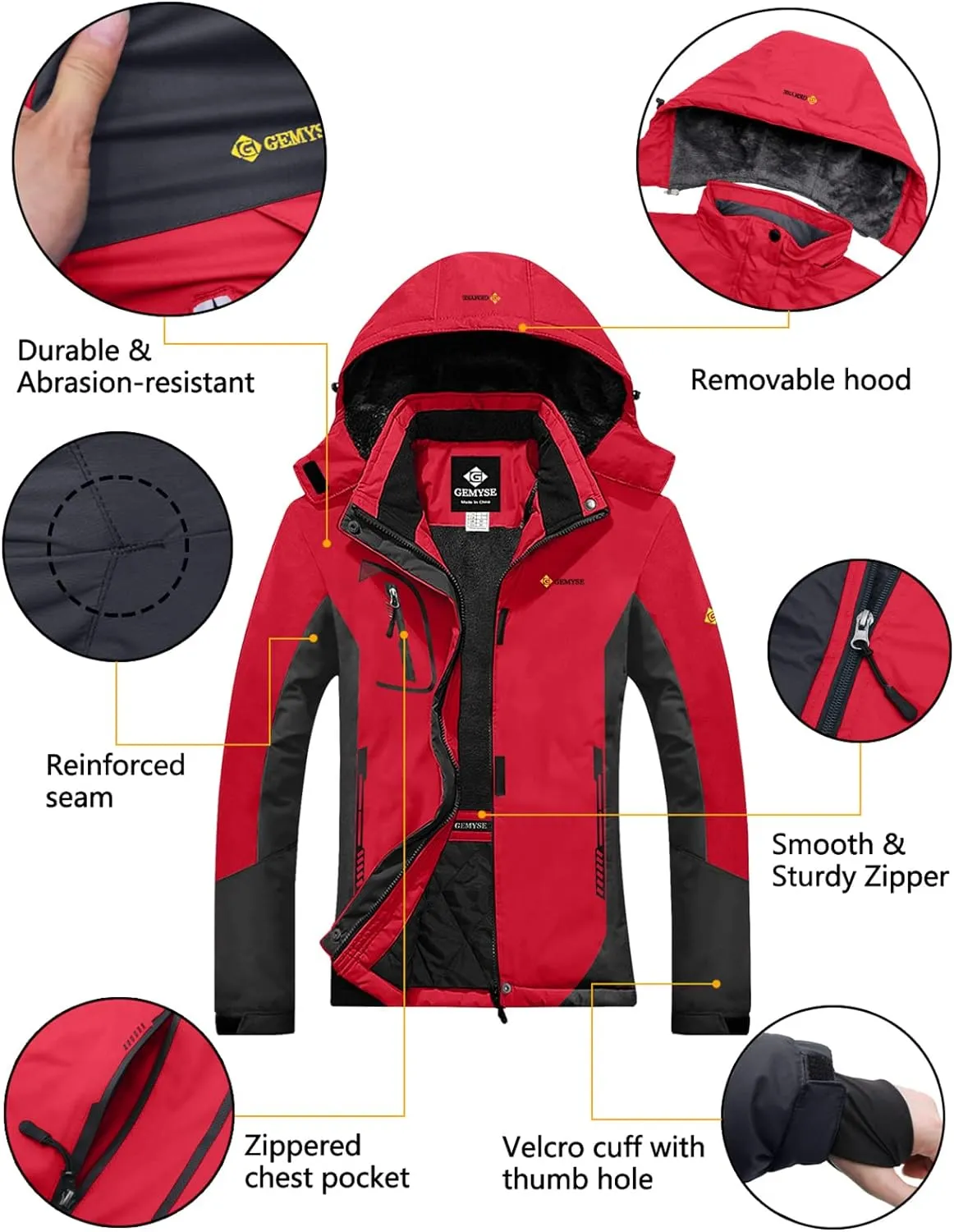 Veste de Ski Impermable Coupe-Vent Veste d'hiver Veste de Pluie encapuchonn Manteau de Pluie - Fitnessterapy