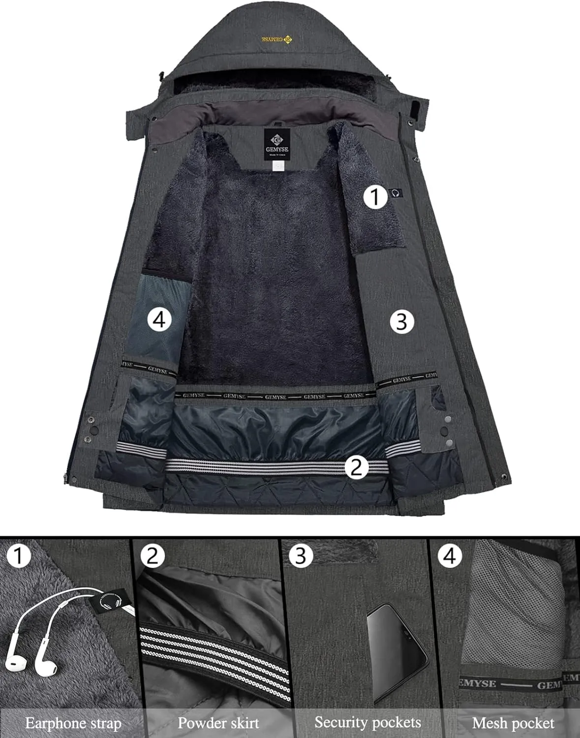 Veste de Ski Impermable Coupe-Vent Veste d'hiver Veste de Pluie encapuchonn Manteau de Pluie - Fitnessterapy