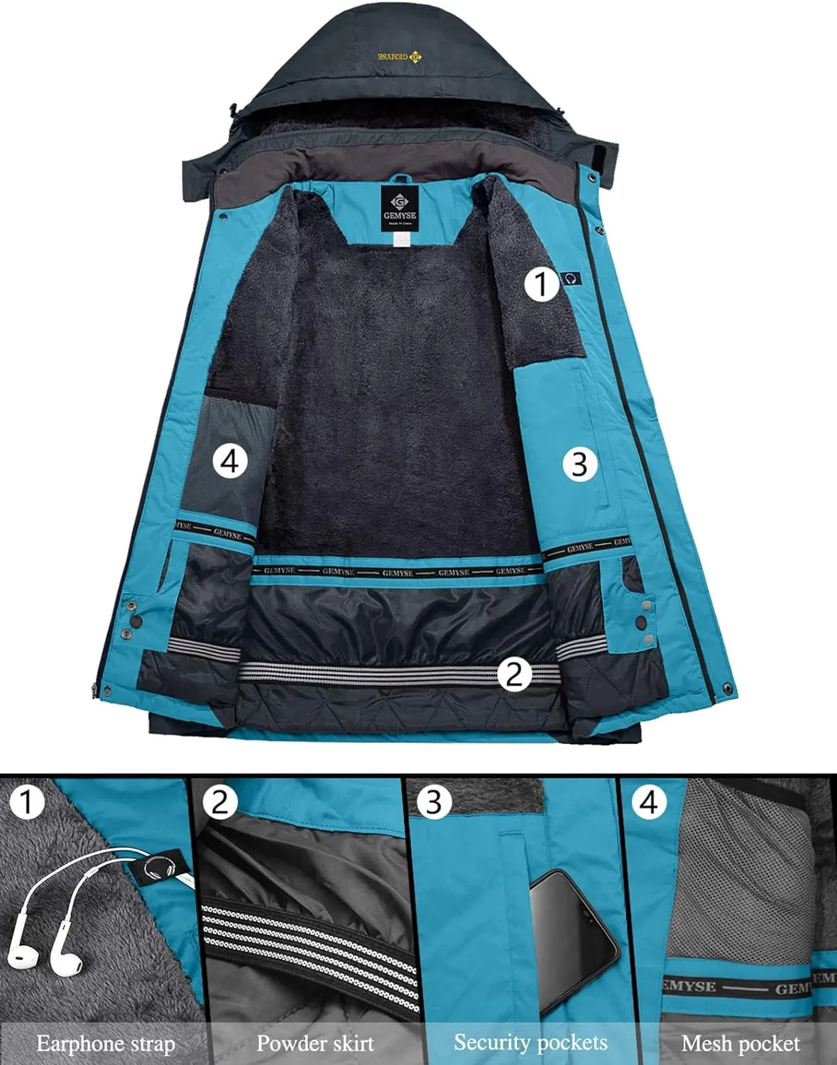 Veste de Ski Impermable Coupe-Vent Veste d'hiver Veste de Pluie encapuchonn Manteau de Pluie - Fitnessterapy