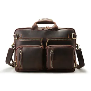 Vintage Laptop Daypack Briefcase Bags Top Grain Cow Leather Briefcase Convertible Backpack For Travel