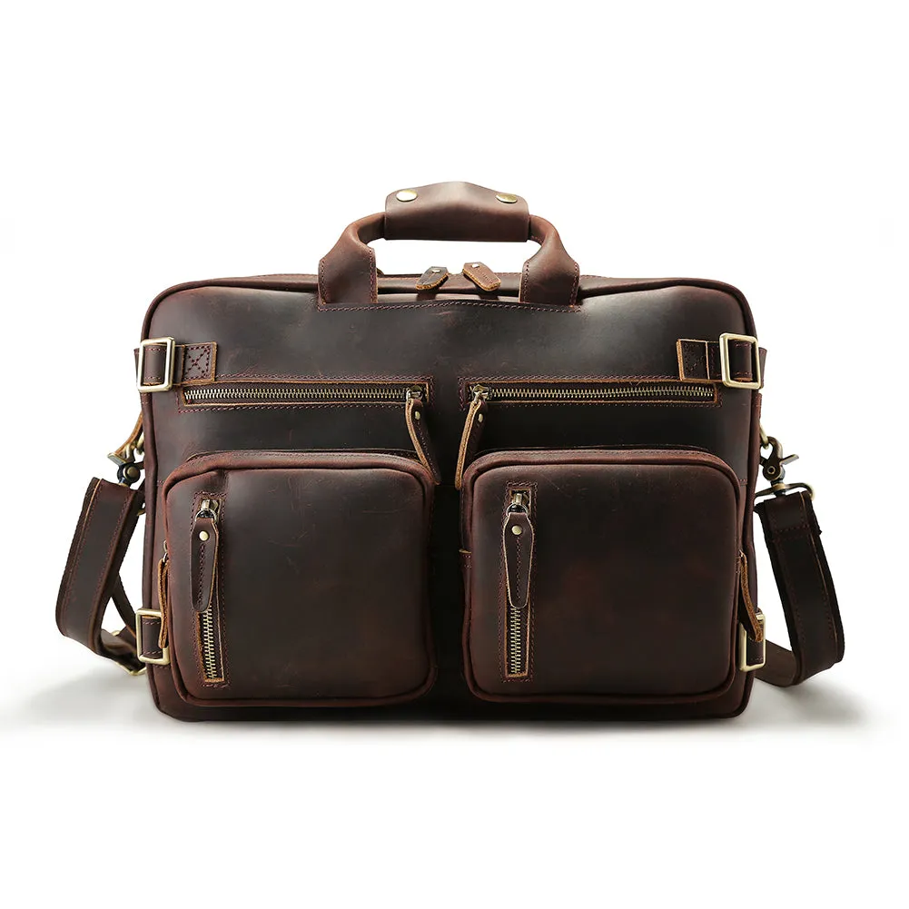 Vintage Laptop Daypack Briefcase Bags Top Grain Cow Leather Briefcase Convertible Backpack For Travel