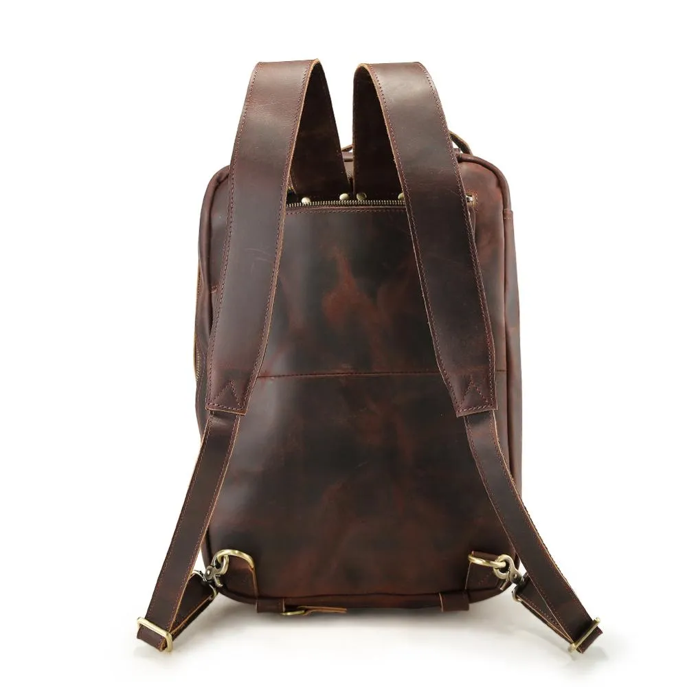 Vintage Laptop Daypack Briefcase Bags Top Grain Cow Leather Briefcase Convertible Backpack For Travel