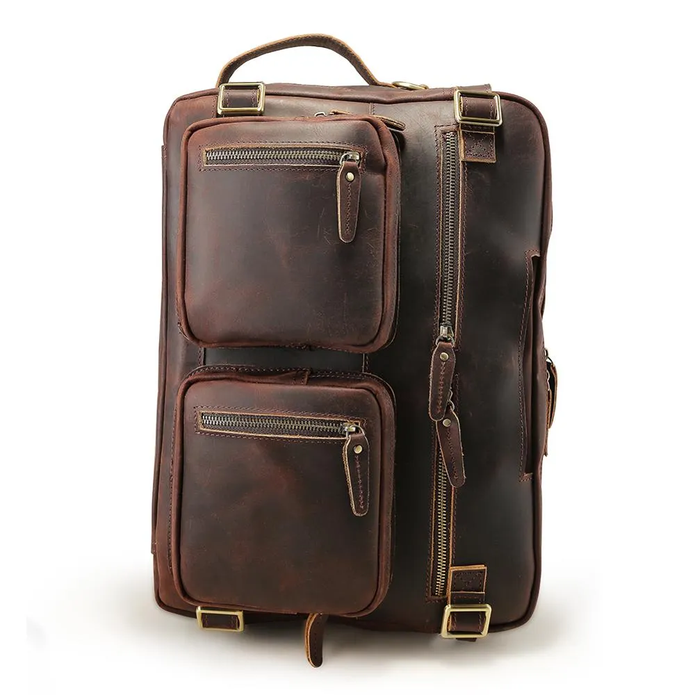 Vintage Laptop Daypack Briefcase Bags Top Grain Cow Leather Briefcase Convertible Backpack For Travel