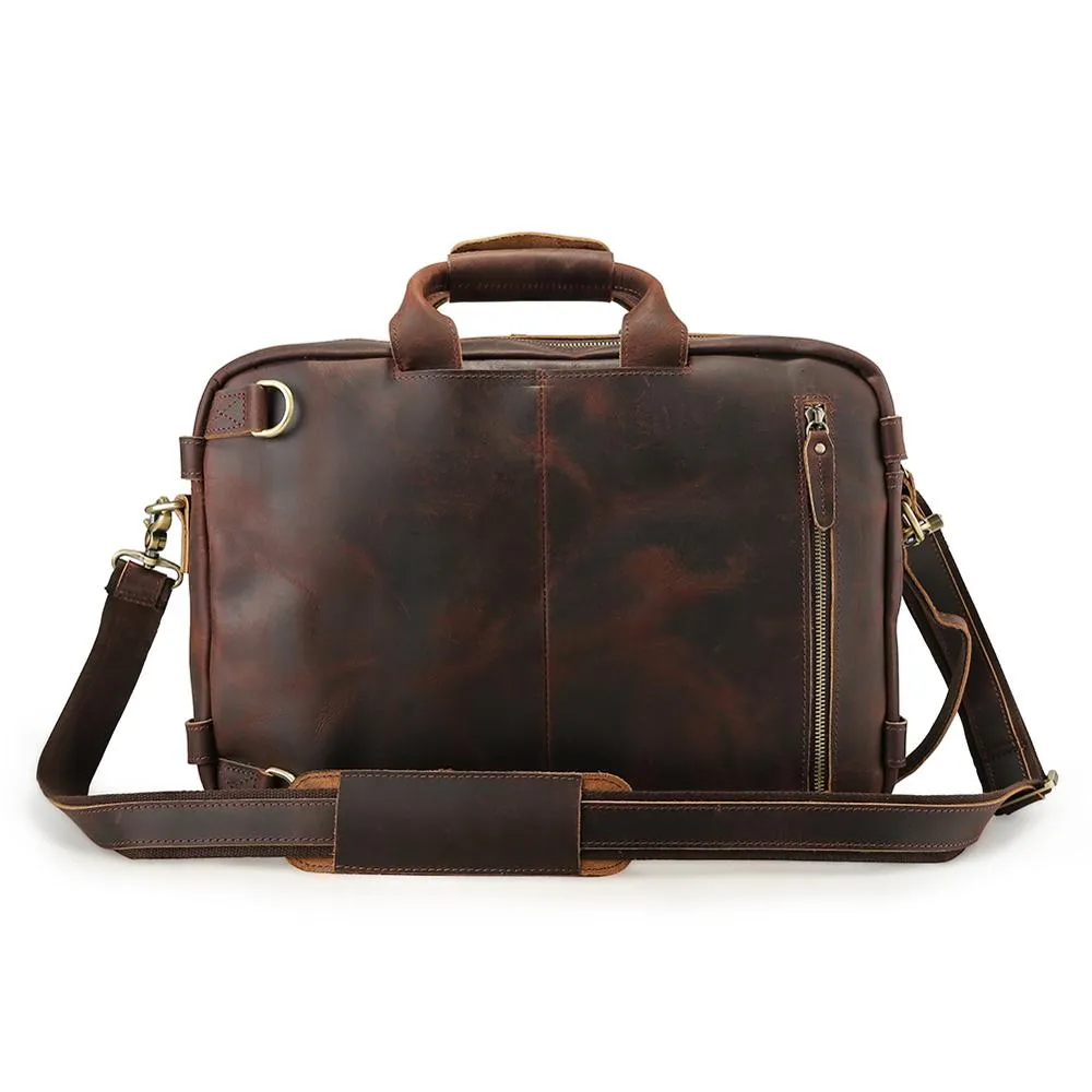 Vintage Laptop Daypack Briefcase Bags Top Grain Cow Leather Briefcase Convertible Backpack For Travel