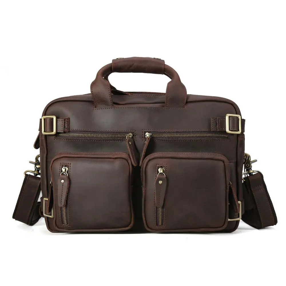 Vintage Multifunctional Crazy Horse Leather Backpack Convertible Business Portable Briefcase Shoulder Bag Men