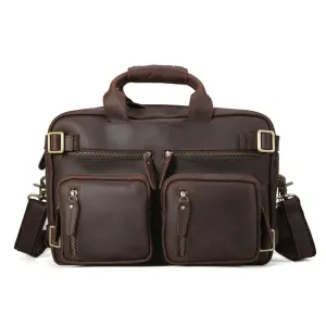 Vintage Multifunctional Crazy Horse Leather Backpack Convertible Business Portable Briefcase Shoulder Bag Men