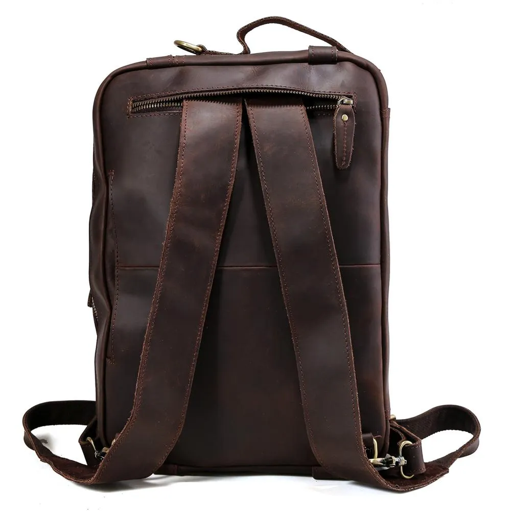 Vintage Multifunctional Crazy Horse Leather Backpack Convertible Business Portable Briefcase Shoulder Bag Men