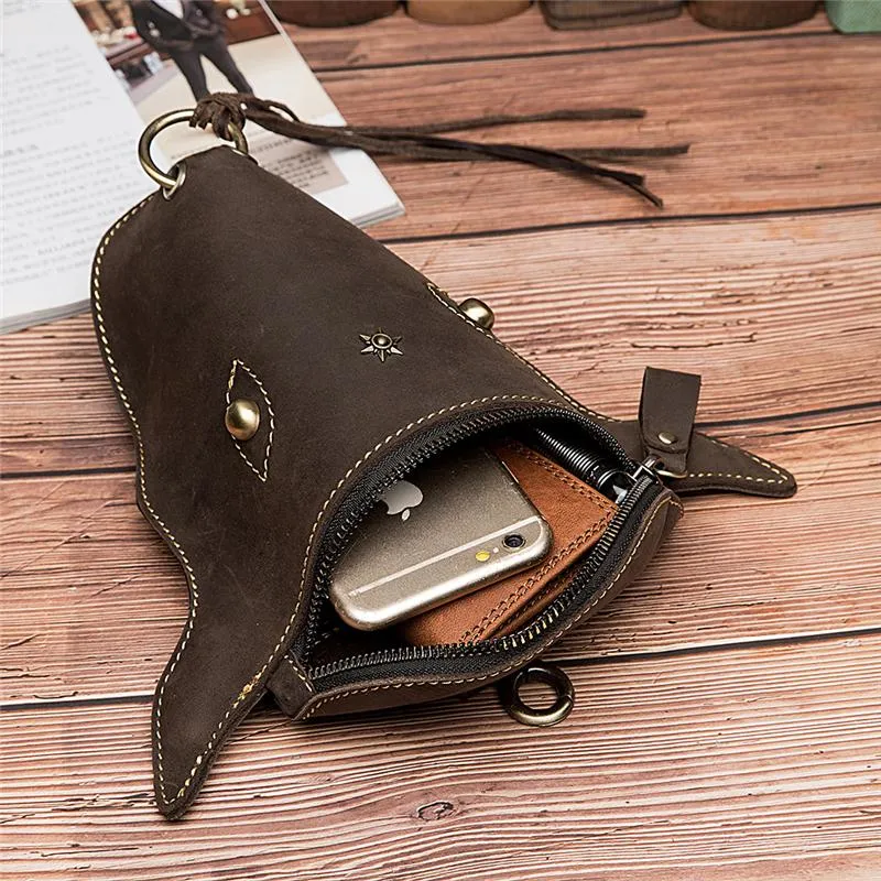 Vintage Super Cool Cowhide Phone Pocket Keys Pocket Waist bag