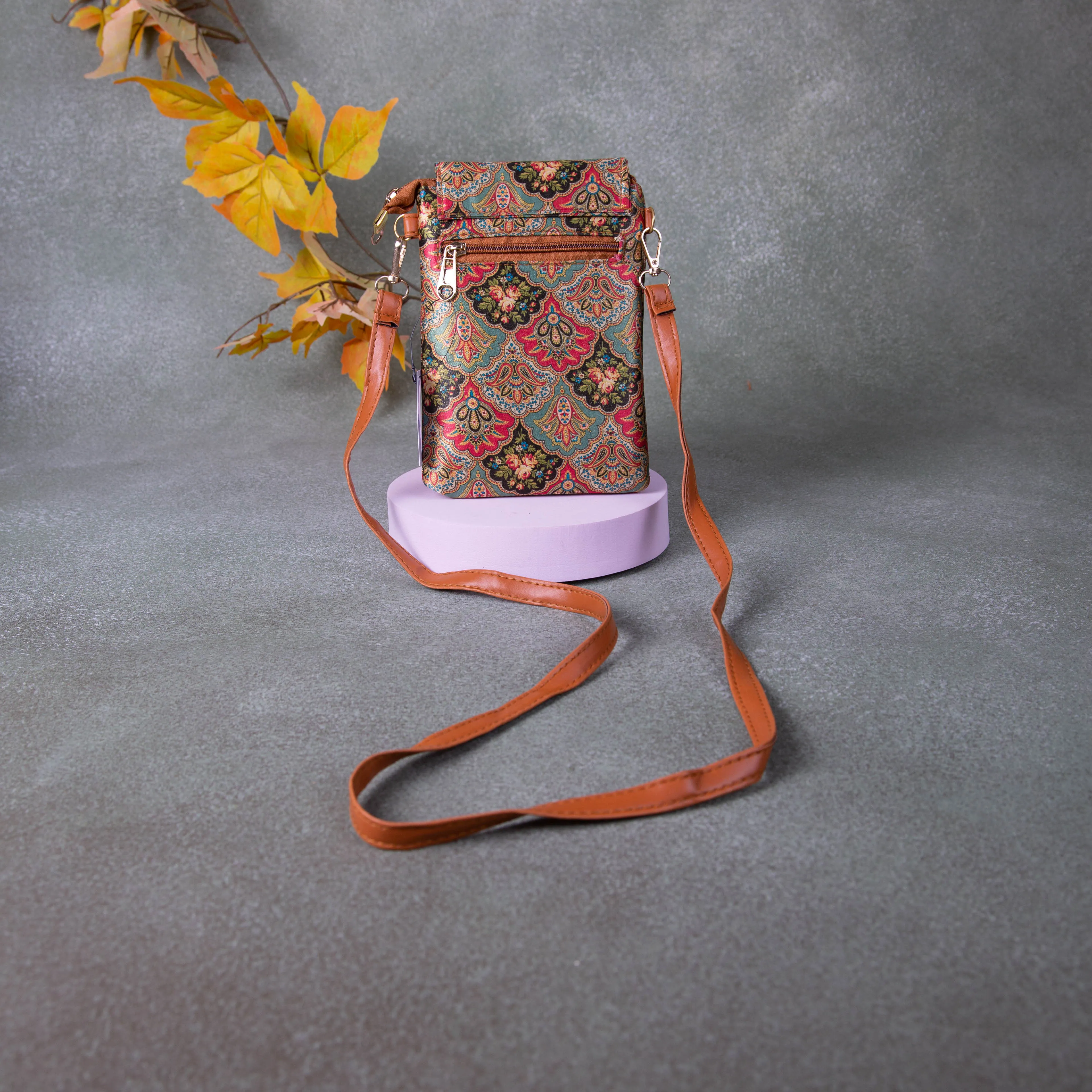 Water-Ressistant Mobile Slings Red with Green Flower Design