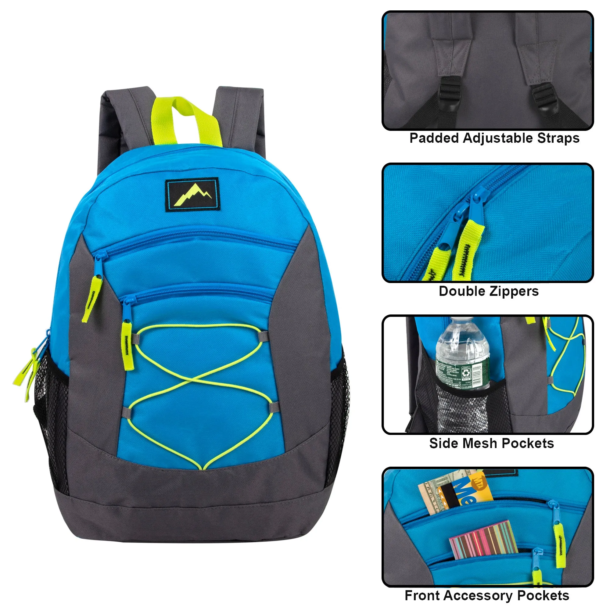 Wholesale 48cm Multi Pocket Bungee Backpack 25L Capacity - 5 Boys Colours