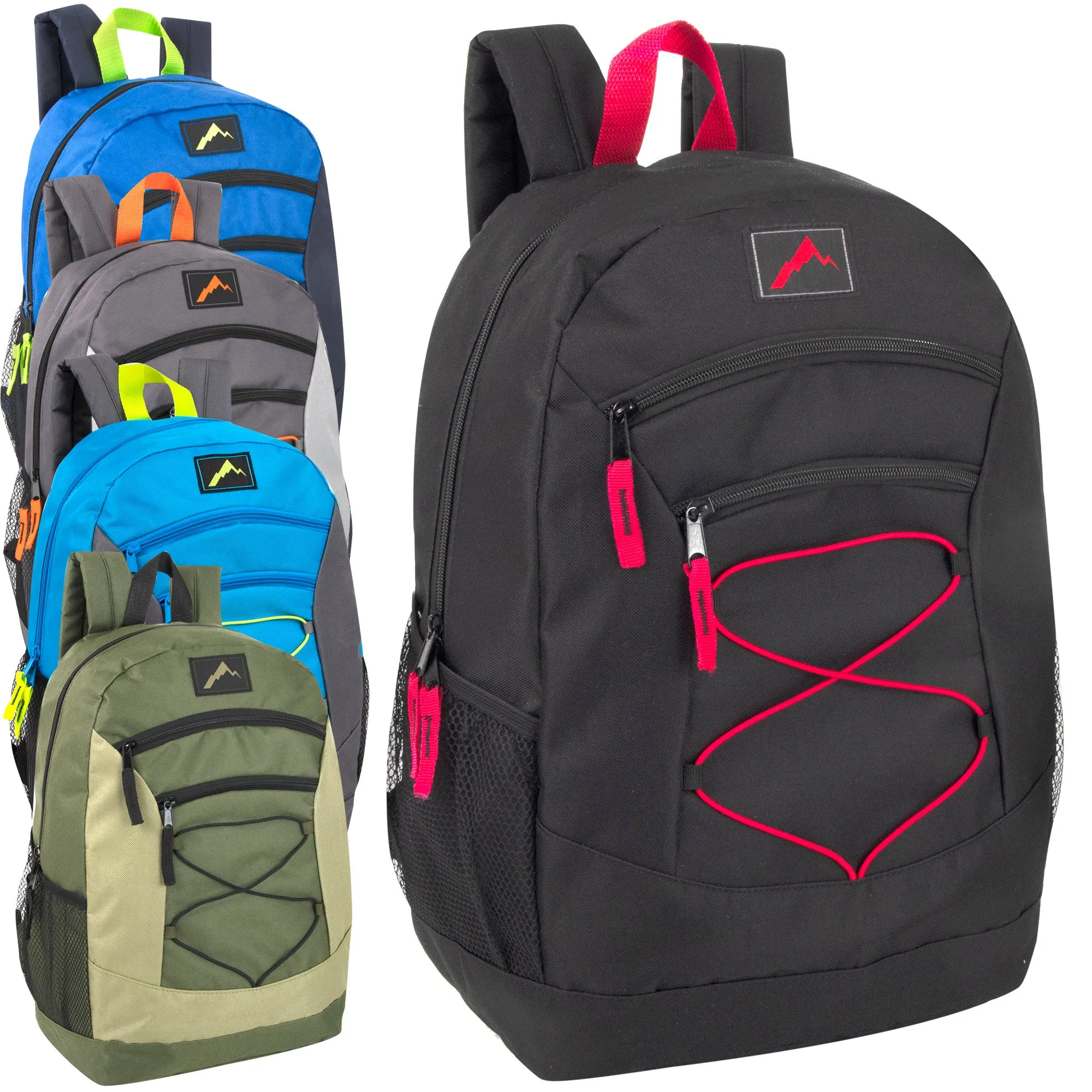 Wholesale 48cm Multi Pocket Bungee Backpack 25L Capacity - 5 Boys Colours